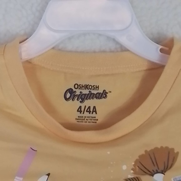 Oshkosh Short Sleeve Cotton Tee T-Shirt Girl's Size 4 Yellow w/ Art Theme - Picture 9 of 10